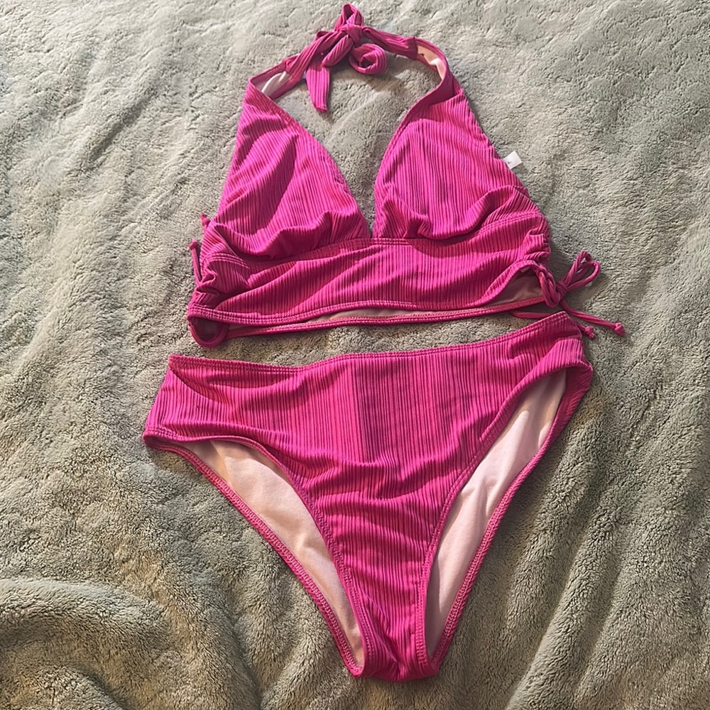 SHEIN Pink Ribbed Bikini Set